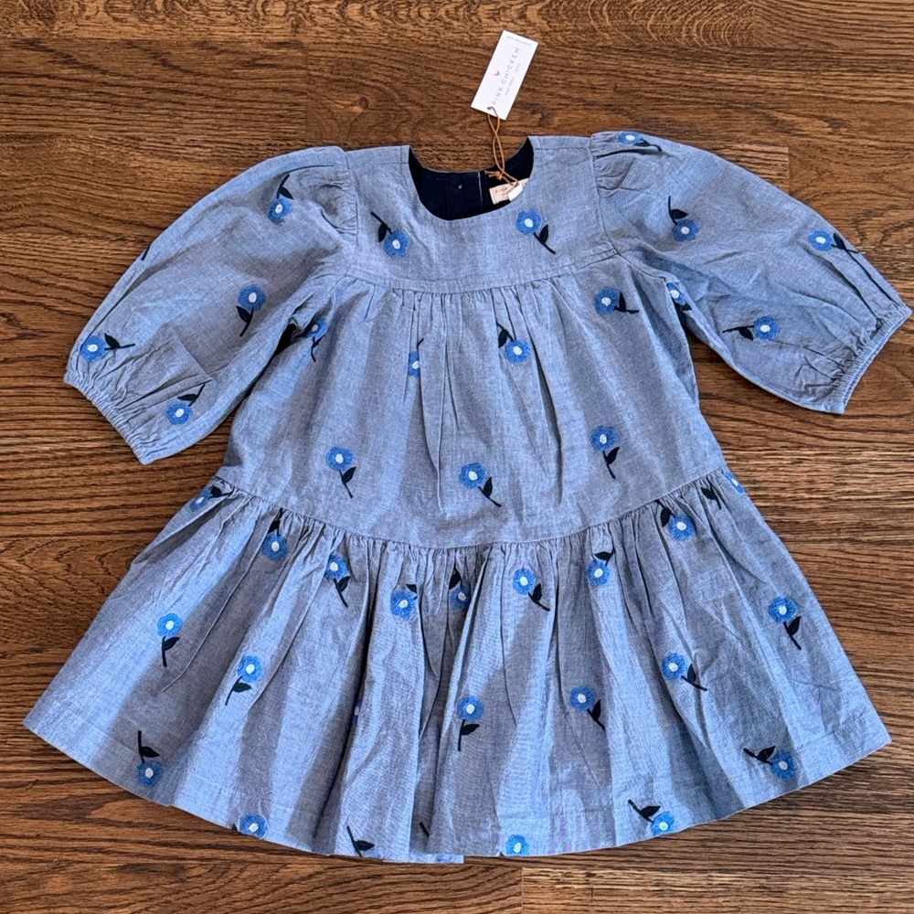 Pink Chicken New With Tags Girls Fiona Dress With Blue Blossom Embroidery